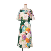 深緑×花柄の振袖ケープスリーブドレス